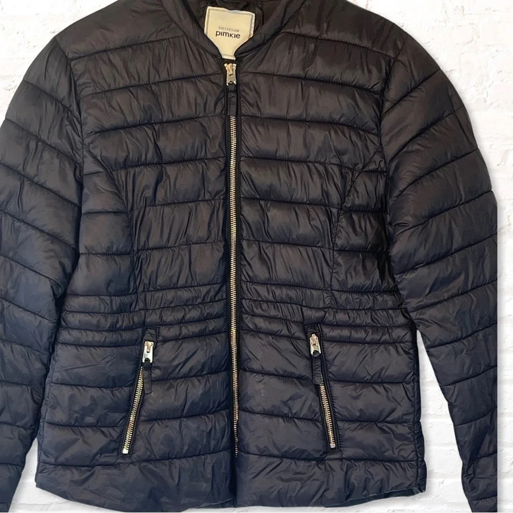 Collection Pimkie Black Nylon Puffer Jacket with Gold Zippers Size Large - Picture 6 of 11